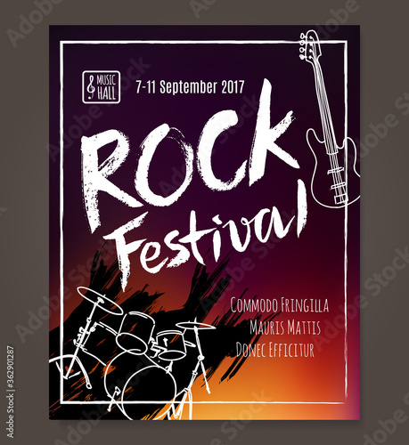 Rock event poster or flyer temlpate. Vector illustration photo