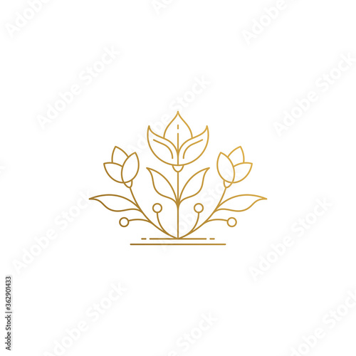 Linear icon of growing flower hand drawn with thin lines