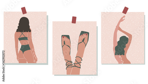 Modern posters with abstract women. Minimalism. Art. Vector illustration in pastel colors.