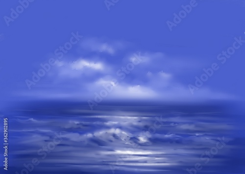 Paintings sea landscape  blue sky and clouds