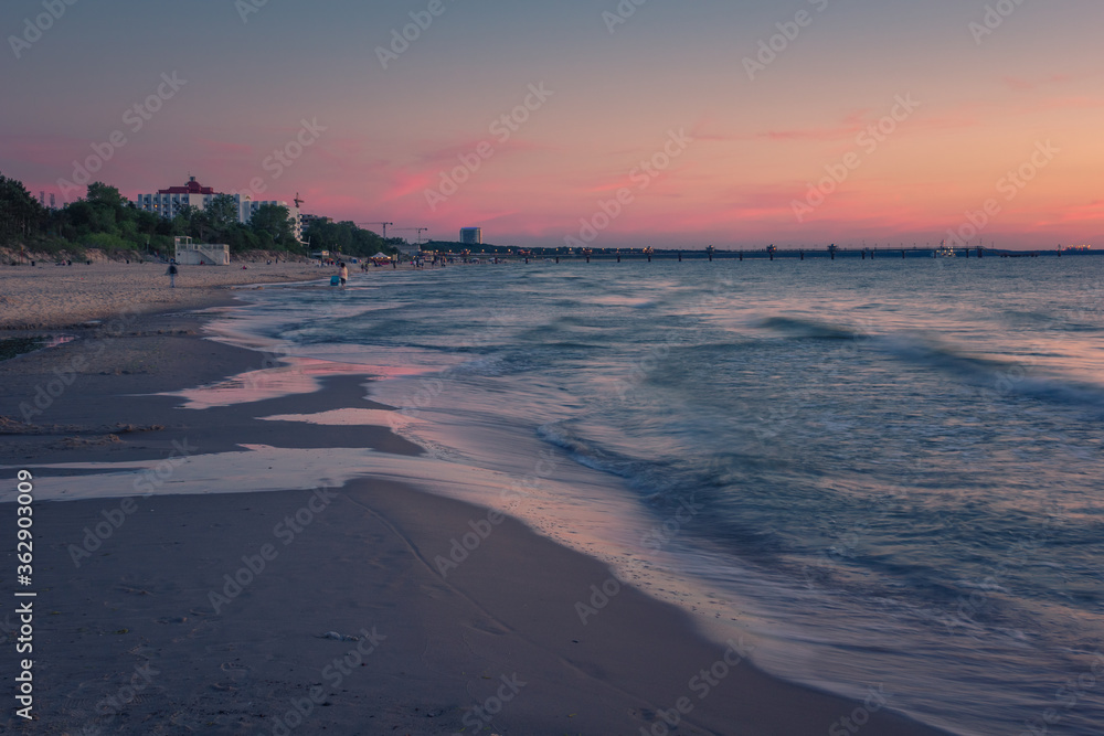 Sunset on the Baltic Sea in Miedzyzdroje, Zachodniopomorskie, Poland