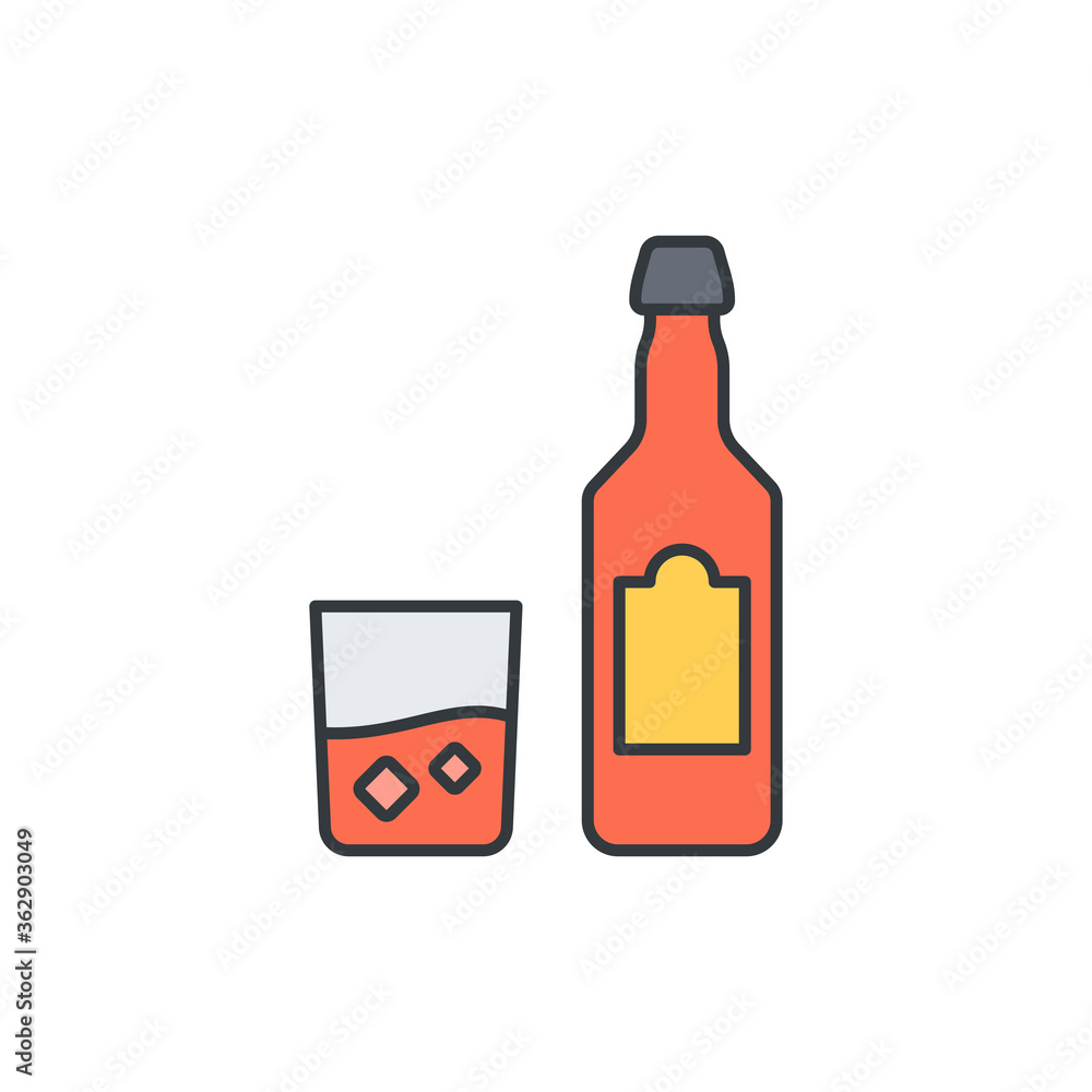 Whiskey bottle and glass vector icon symbol alcohol isolated on white background Whiskey bottle and glass vector icon symbol alcohol isolated on white background