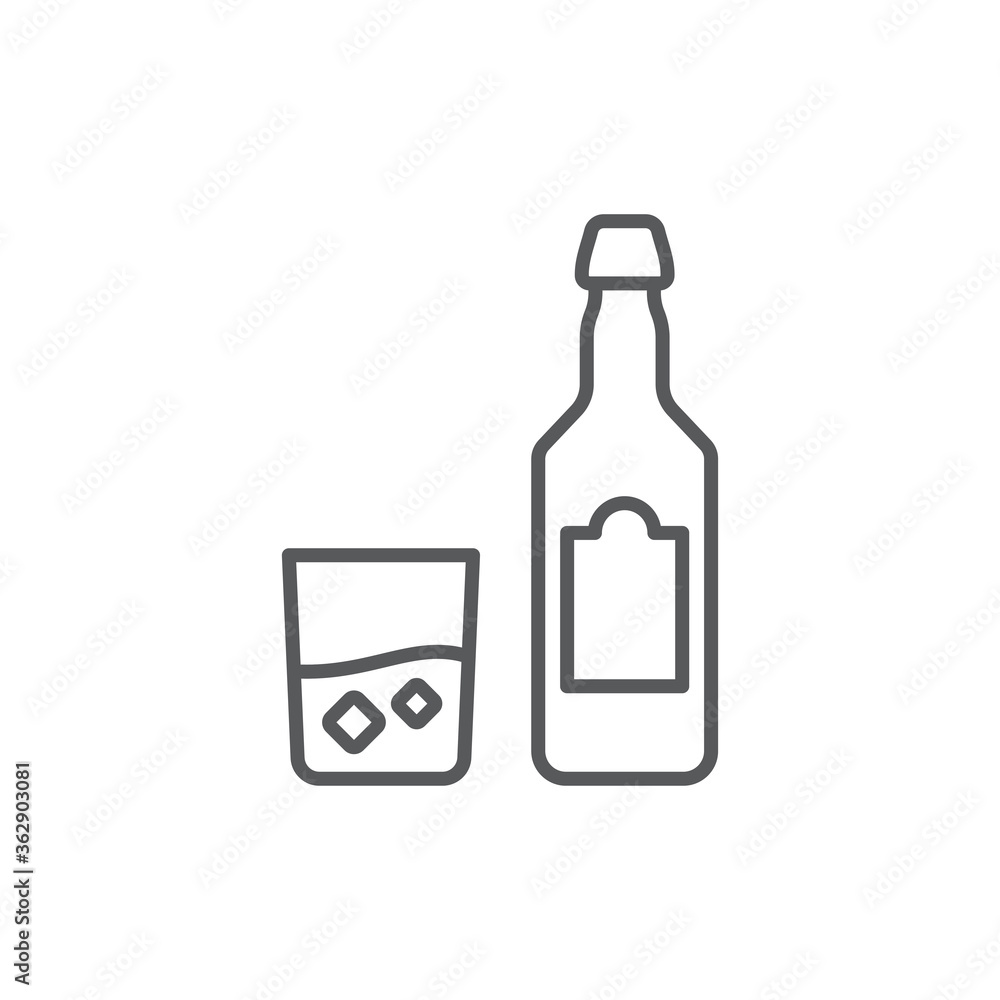 Whiskey bottle and glass vector icon symbol alcohol isolated on white background Whiskey bottle and glass vector icon symbol alcohol isolated on white background