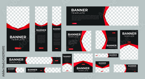 set of creative web banners of standard size with a place for photos. Vertical  horizontal and square template. vector illustration