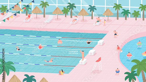 people are swimming in the swimming pool. 
