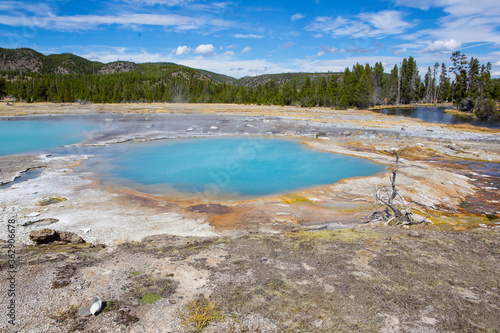 Colorful hot spring pools in Yellowstone National Park, Wyoming.