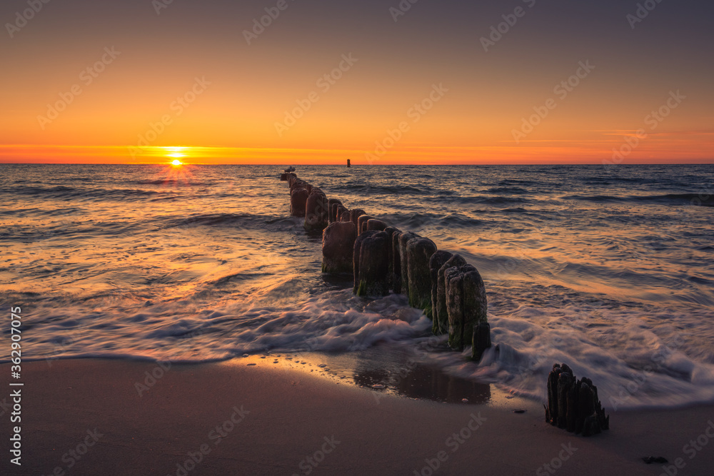 Sunset on the Baltic Sea in Miedzyzdroje, Zachodniopomorskie, Poland