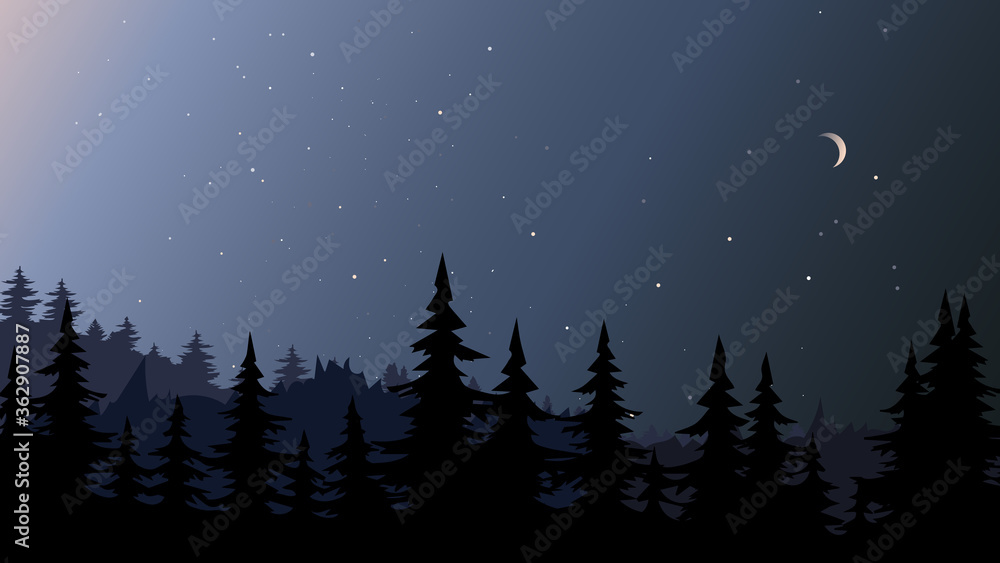 Fototapeta premium Night forest landscape. Beautiful nature scenery.
