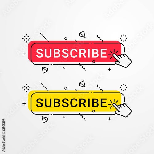 Subscribe button social media with memphis style design