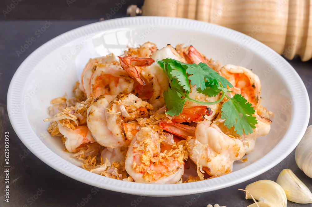 Εκτύπωση καμβά Fried shrimp with garlic and pepper (Goong Tod Kra Thiam Phrik Thai)