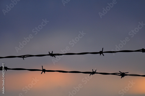 Strands of Barbwire Across Colorful Sky