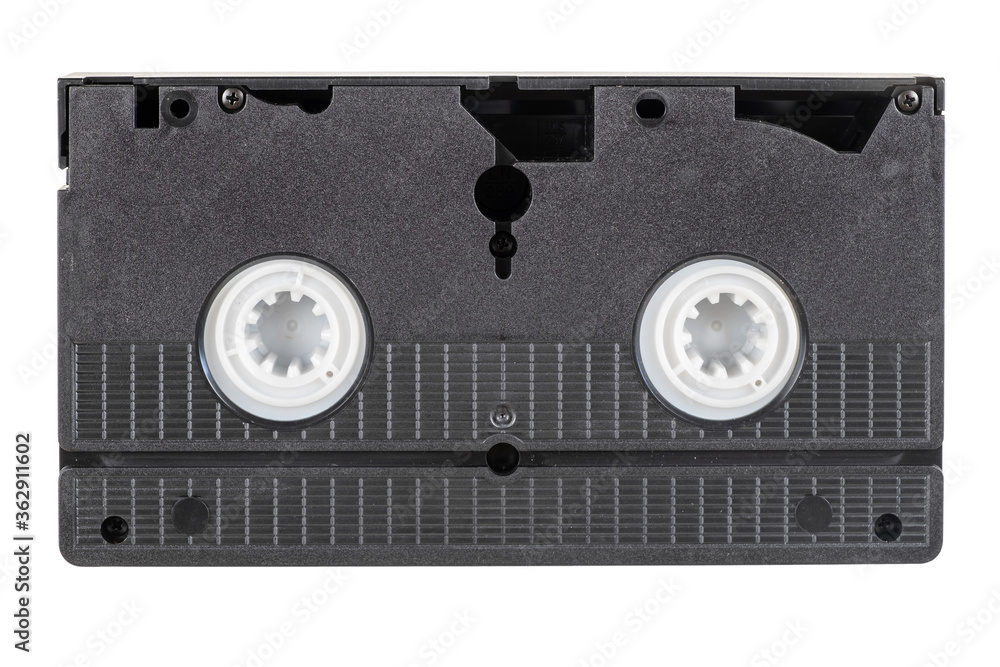 Black VHS video tape cassette on white background Black VHS video tape cassette on white background