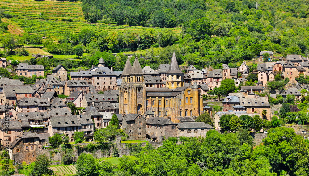 view of famous village of Conques- Aveyron n France