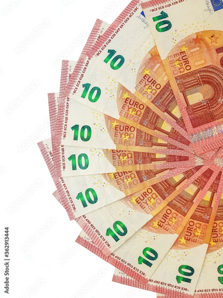 Paper money euro on a white background. Salary. Loan repayment. Paper money euro on a white background. Salary. Loan repayment.