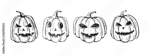 Halloween pumpkins set. Hand drawn illustration.	
