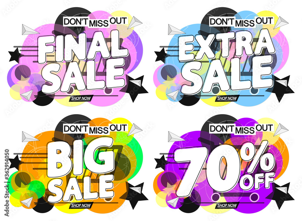 Set Sale banners design template, discount tags, don't miss out, vector illustration 