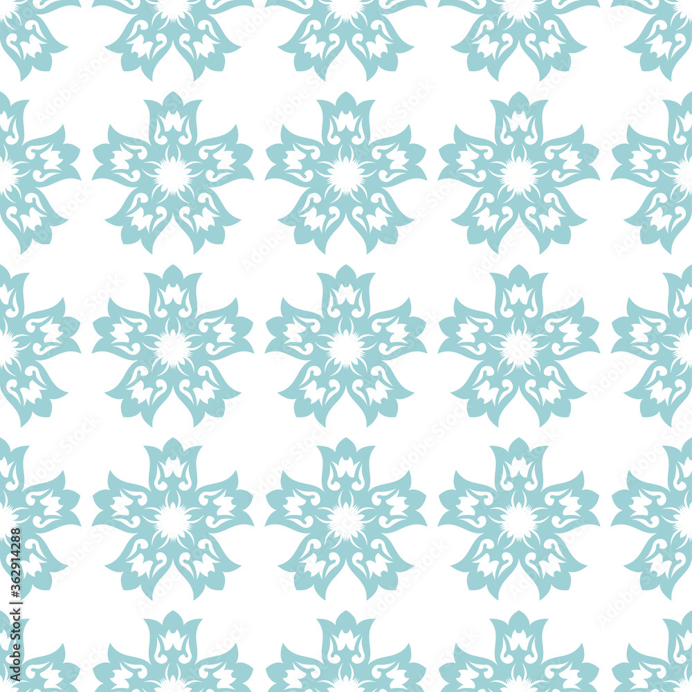 Floral seamless pattern. Blue and white background. Vector illustration
