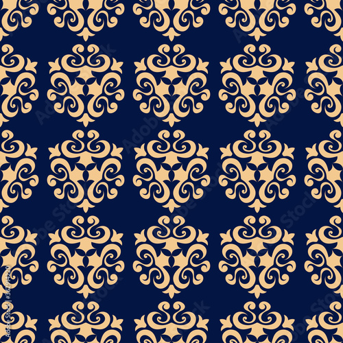 Dark blue seamless background with golden flowers