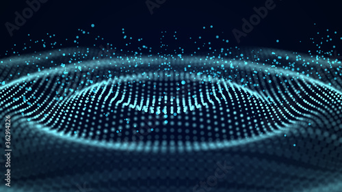 Abstract blue futuristic background. Big data visualization. Digital dynamic wave of particles. 3D rendering.