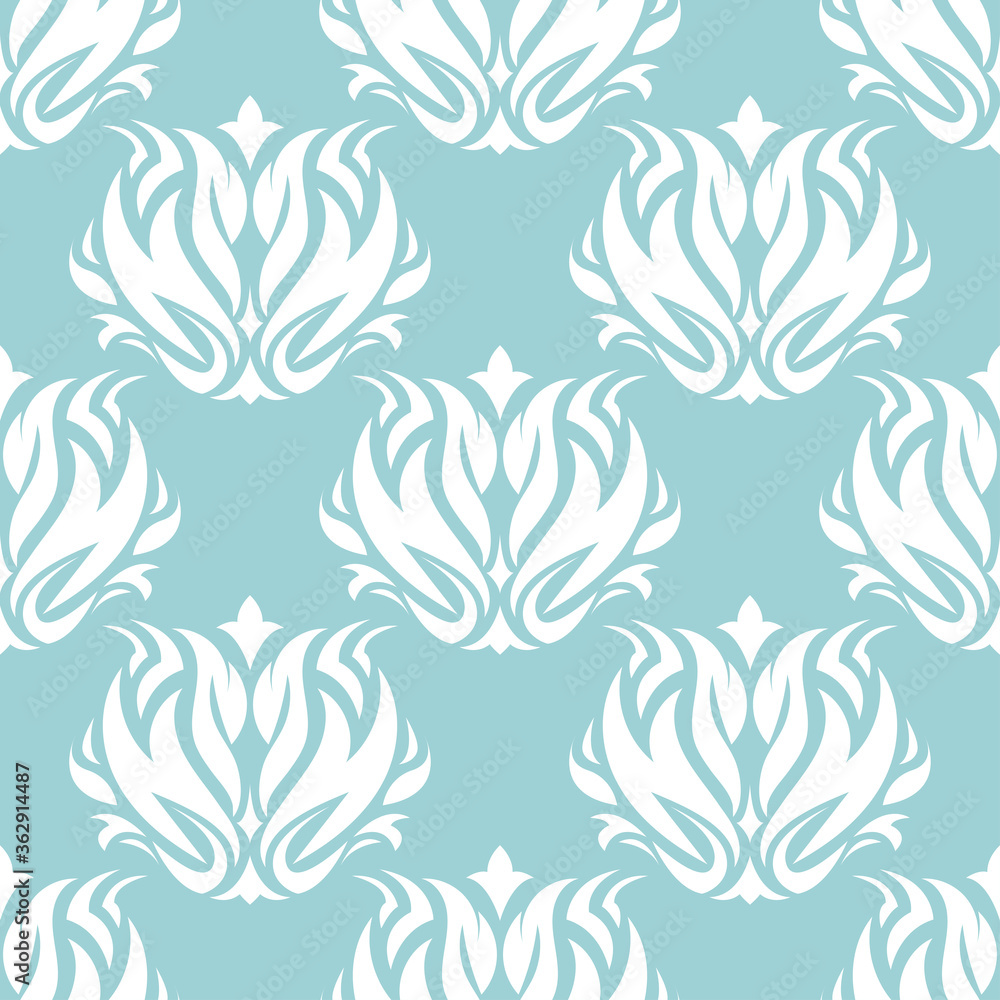 Fototapeta premium Floral seamless background. White pattern on blue backdrop