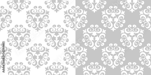 Floral gray seamless backdrops. Monochrome backgrounds compilation