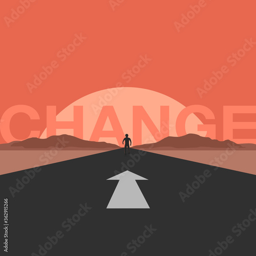 a man going ahead on the way to get change. vector illustration