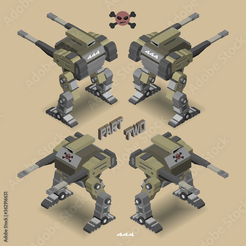 3D military two-legged robots in four projections part two