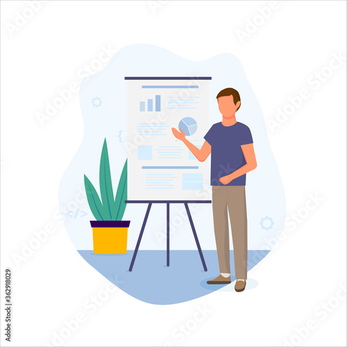 Vector illustration of man showing a presentation. 