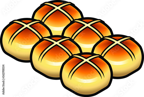 Half a dozen hot cross buns.