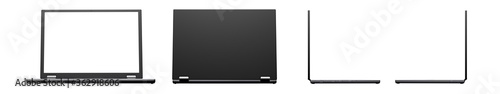 High Resolution 3D Rendered Isolated Laptop with Modern Design and White Screen on the white background All View (Front, Back, Right, Left)