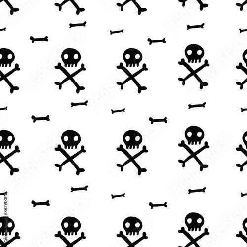 Seamless white and black punk skull and crossbones pattern
