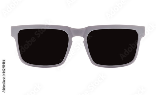 Close up of sunglasses with dark glass isolated on white. Studio shot