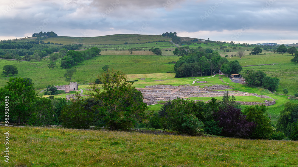 Naklejka premium Remains of Vindolanda Roman Fort, an important Roman archaeological site, located just south of Hadrian's Wall in Northumberland National Park