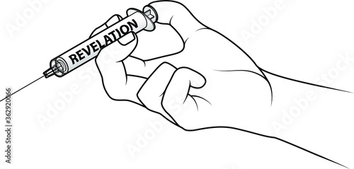 Hand holding a syringe. Concept: injecting revelation.