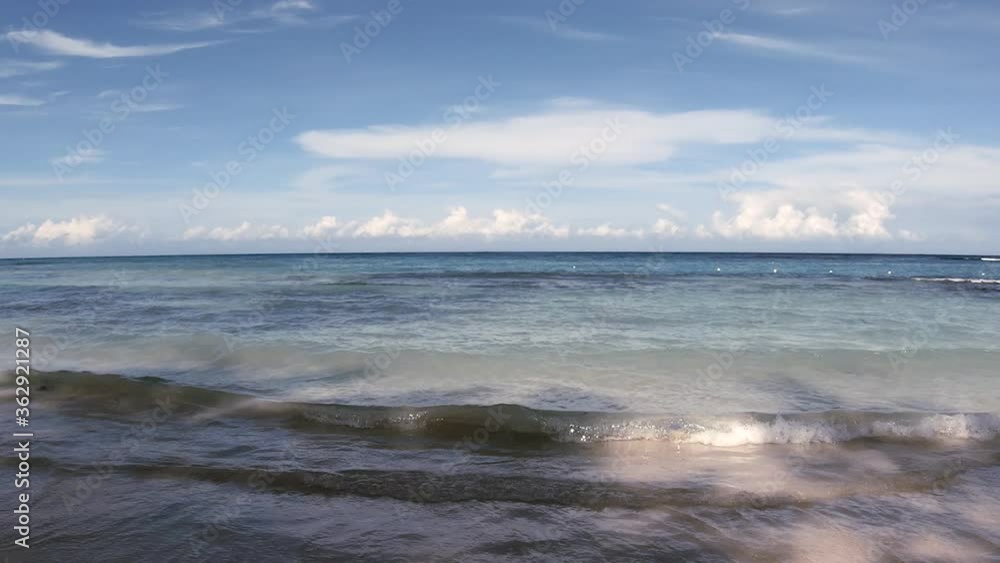 Slow motion. Waves off the coastline of the beach of the Atlantic Ocean. View from the shore to the horizon. Beautiful seascape. Slow motion. Waves off the coastline of the beach of the Atlantic Ocean. View from the shore to the horizon. Beautiful seascape.