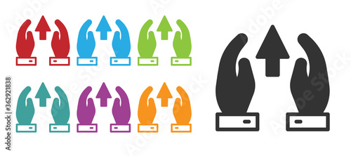 Black Growth chart and progress in people crowd icon isolated on white background. Arrow finance up. Businessman of success. Set icons colorful. Vector.