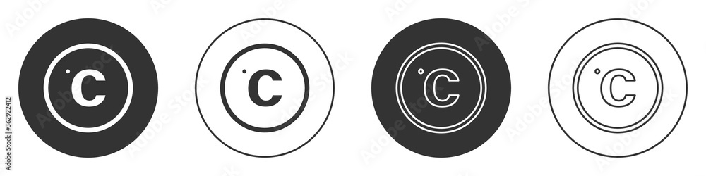 Black Celsius icon isolated on white background. Circle button. Vector. Black Celsius icon isolated on white background. Circle button. Vector.
