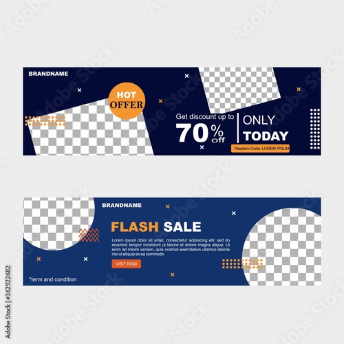 Set of editable sale banner template. Mobile banner for social media post and web/internet ads. Sale banner adversiter template. Cover template design vector with geometric shapes background. photo