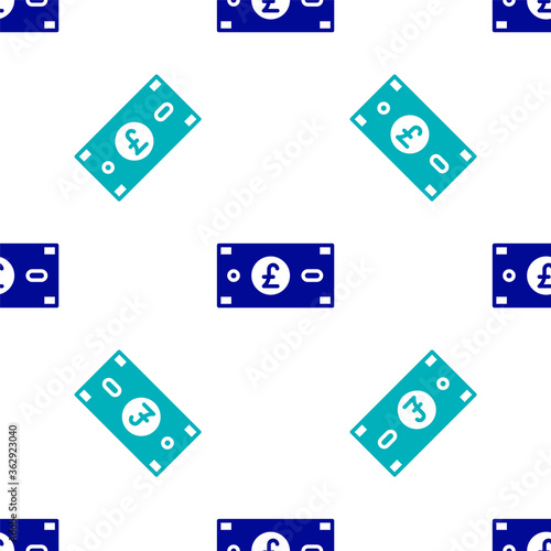 Blue Pound sterling money icon isolated seamless pattern on white background. Pound GBP currency symbol. Vector.