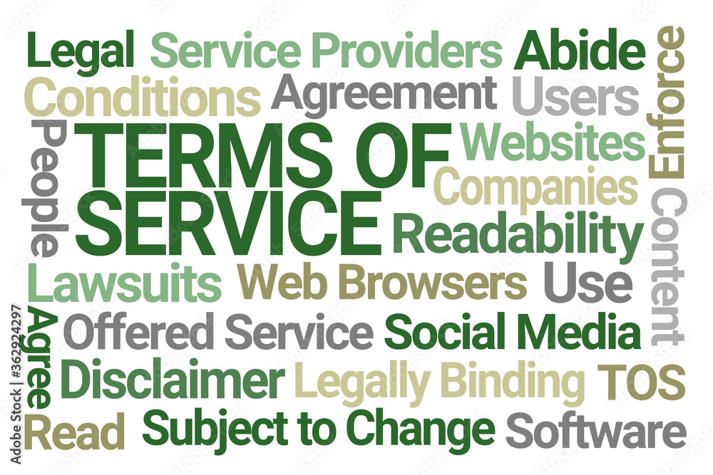 Terms of Service Word Cloud on White Background Terms of Service Word Cloud on White Background