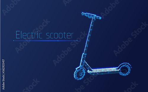 Electric scooter. save ecology, .Banner concept for mobility in the city. Polygonal abstract isolated on dark blue background. wireframe,vector illustration,dots,triangle,low poly