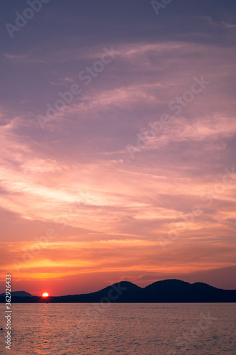 Beautiful Sunset with Lake and Mountains