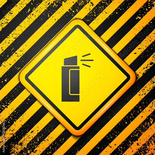 Black Pepper spray icon isolated on yellow background. OC gas. Capsicum self defense aerosol. Warning sign. Vector.