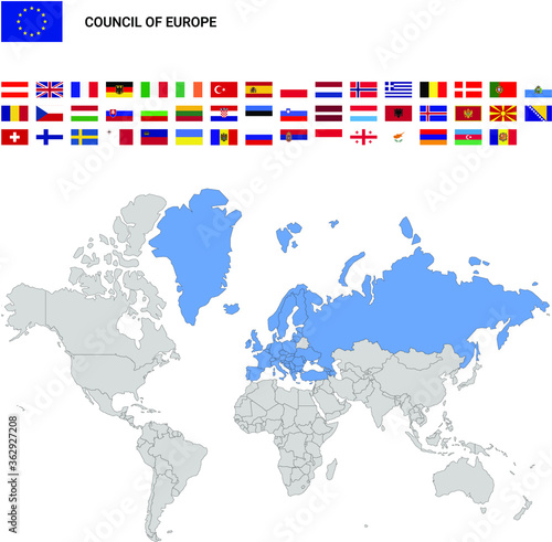 Map of Council of Europe with flags