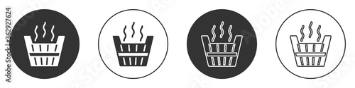 Black Sauna bucket icon isolated on white background. Circle button. Vector.