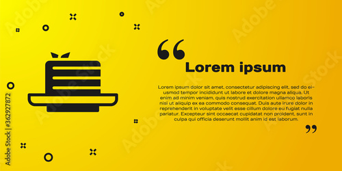 Black Medovik icon isolated on yellow background. Honey layered cake or russian cake Medovik on plate. Vector.