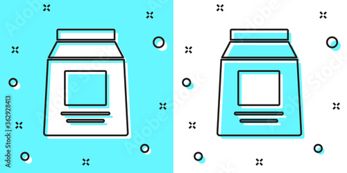 Black line Sports nutrition bodybuilding proteine power drink and food icon isolated on green and white background. Random dynamic shapes. Vector.