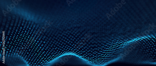 Abstract technology stream background. Digital dynamic wave of dots. Network connection structure. 3D rendering.