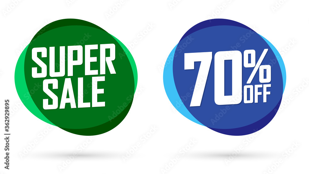 Super Sale, 70% off, bubble banners design template, discount tags, app icon, vector illustration Super Sale, 70% off, bubble banners design template, discount tags, app icon, vector illustration
