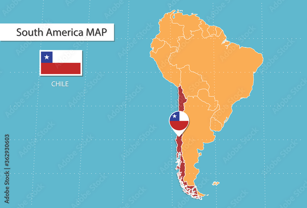 Chile Map In South America Icons Showing Chile Location And Flags 1000 F 362930603 Ph3tXI1DVUC7Htw99TG2CYvHT09liEMN 